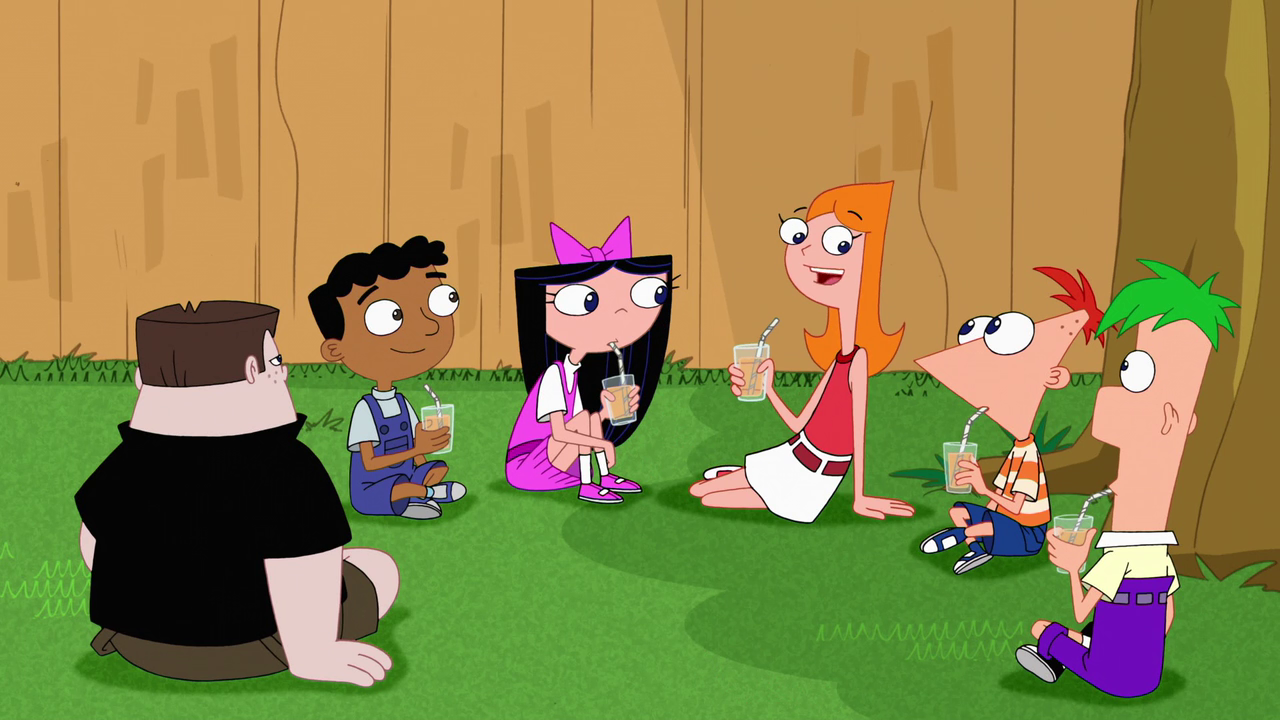 Phineas, Ferb và các bạn đang cùng ngồi nói chuyện trong vườn