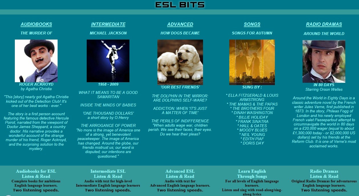 Giao diện của trang web ESL-BITS English Language Learning